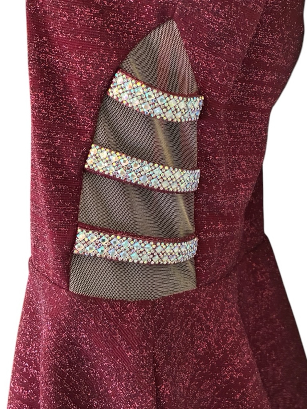 NWT Xscape Shimmery Glitter Burgundy Wine Halter Mini Party Dress - Size 10 - Picture 3 of 9